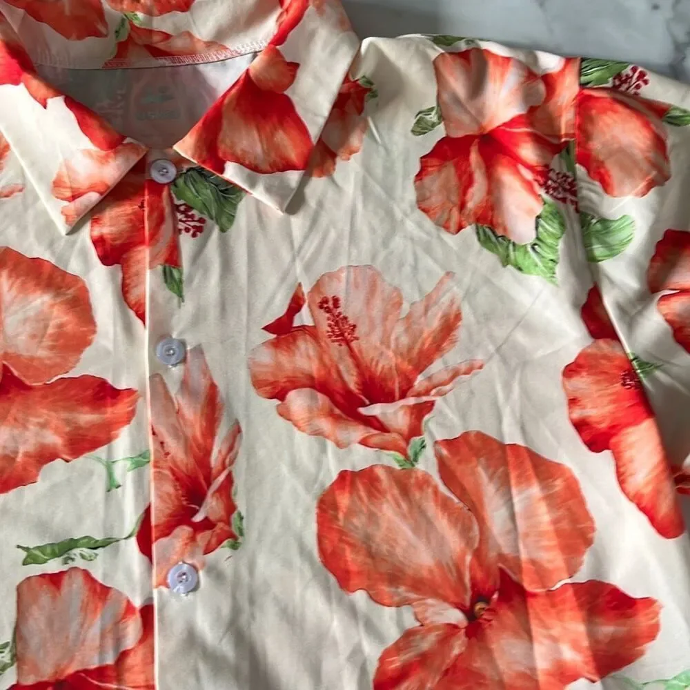 USKOY Resort Floral Short Sleeve Button Up Shirt Mens Large